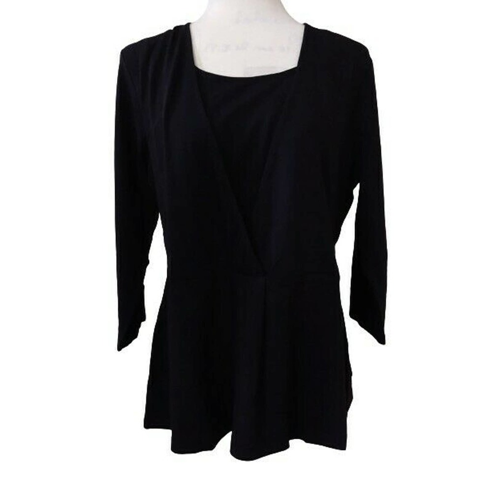 D&Co Black Blouse 3/4 Sleeve Round Neck  Medium